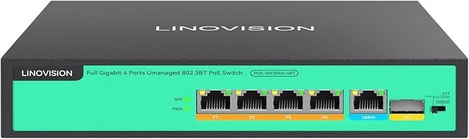 LINOVISION 4 Ports Full Gigabit PoE++ Switch, Built-in 96W Power, All 4 Ports Support BT 90W, Sufficient Power for All IEEE 802.3 af/at/bt PoE Devices, Including PTZ Cameras, AP and PoE Light