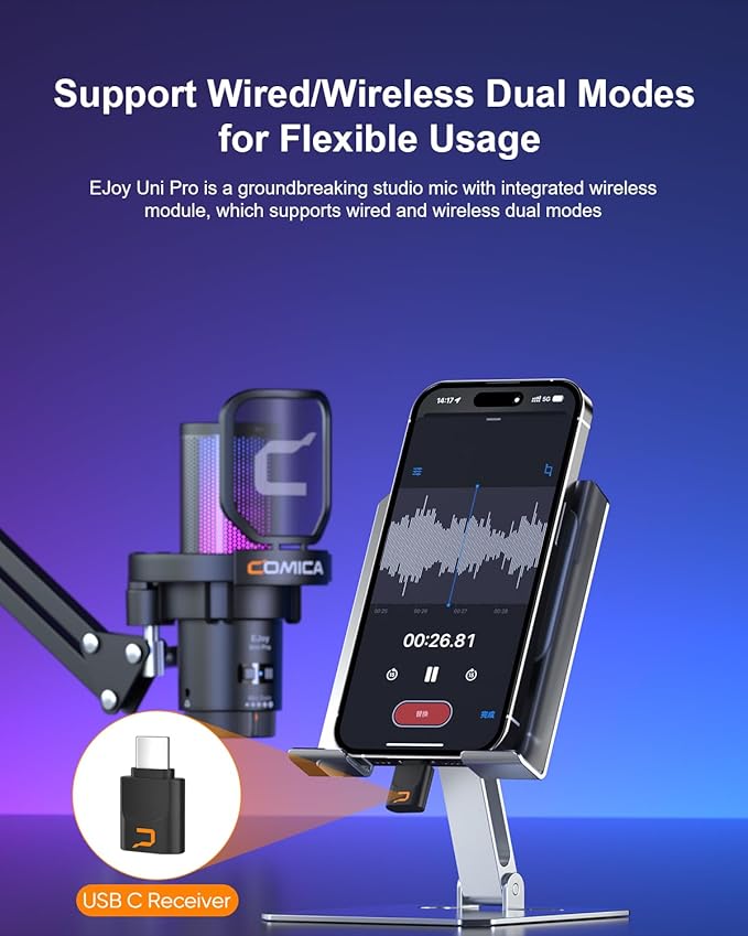 COMICA Ejoy Uni PRO(A) USB Wireless Microphone with Noise Cancellation, RGB Lights, Monitoring, Muting, Boom Arm Mic for Computer, PS5, PS4, Streaming, Podcast, Chat, Twitch, Discord