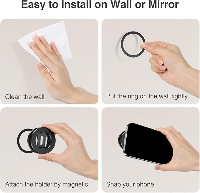 elitehood Magnetic Phone Stand, Small & Portable Magnetic Phone Holder [Dual Strongest Magnets], for Magsafe Foldable iPhone Stand, Universal Cell Phone Stand for Desk Gym Mirror Wall, Black