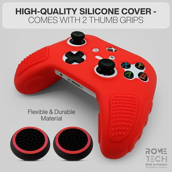 for Xbox Controller Series X/S (2024/2023) Silicone Protective Cover, Soft Skin Xbox Controller Accessories, Anti-Slip Cover with 2 Joystick Caps (Red)
