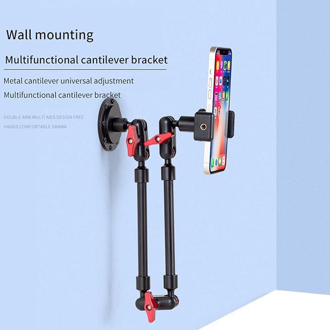 Adjustable Mobile Phone Holder for Desk, Wall Mount and Ceiling Mount Bracket for Phone and Other Smartphones (Metal Base+82cm arms+Phone Clip)
