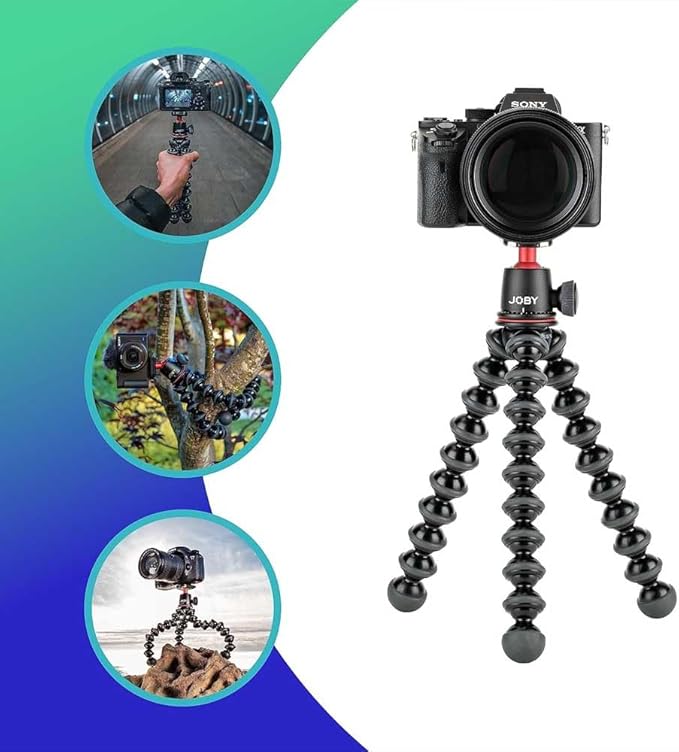 JOBY GorillaPod 3K Kit, Compact Stand 3K and Ballhead for Compact Cameras, Tripod Kit, Travel Tripod for Cameras, Holds Devices up to 6.6lbs, JB91507, Made in Italy, Black/Charcoal