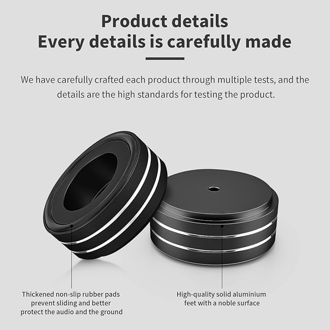 Viborg HiFi Speaker Spikes Isolation Feet Pads 58x22MM, 4X Audio Shock Absorber Aluminum Subwoofer Isolator with Rubber Ring and Mounting Screws(M4*0.7) for AMP Turntable DAC Recorder