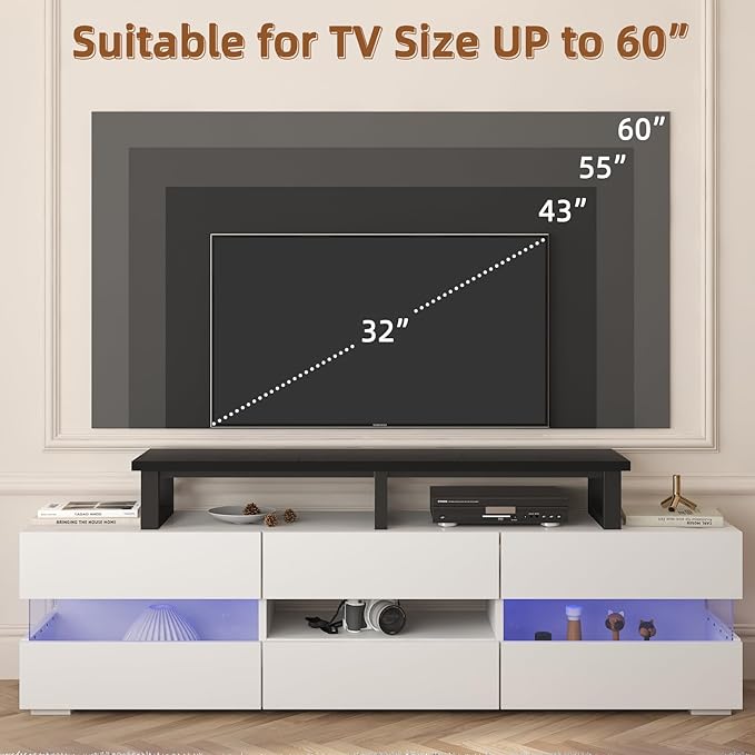 YAOHUOO 45" Large TV Riser for 32-60 inch TV, TV Riser Stand Shelf with Steel Legs, Tabletop TV Stand Riser for Home Office,Black