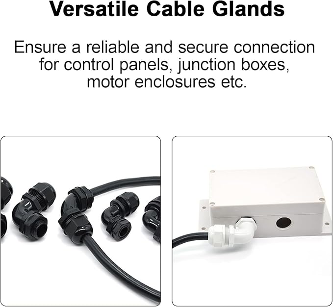 LeMotech M12 Cable Gland, 90 Degree Adjustable 4-8mm Strain Relief, Cord Connectors Nylon Joints with Gaskets, 6 Pcs, Black