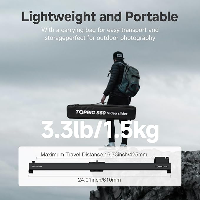 Accsoon Toprig 24inch/60cm Motorized Camera Slider, Button/APP Dual Control, Speed Adjust/Time-Lapse/120° Panoramic Shooting/Loop Mode, Compatible with DSLR Camera, Gopro, Camcorder, Smartphone(S60)