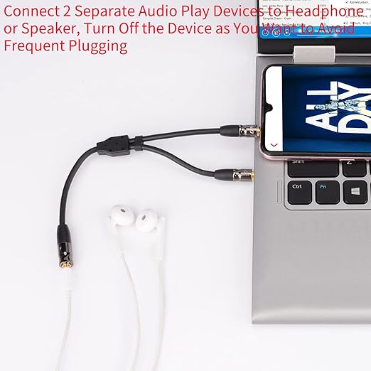 J&D 3.5 mm to 2X 3.5 mm Cable, Gold Plated Joint Copper Shell Heavy Duty 3.5mm 1/8 inch TRS Female to Dual 3.5 mm 1/8 inch TRS Male Y-Splitter Stereo Audio Adapter Cable, 0.65 Feet