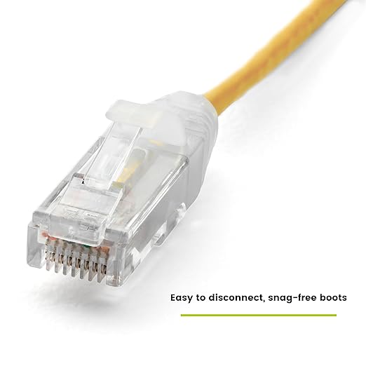 TRUECABLE Cat6 Component Rated Patch Cable, Unshielded (U/UTP), 7ft, Yellow, 28AWG Solid Copper, Snagless 10G High-Speed Ethernet Cable, PoE++ 4PPoE 100W, UL Listed, RoHS-3, 1 Pack