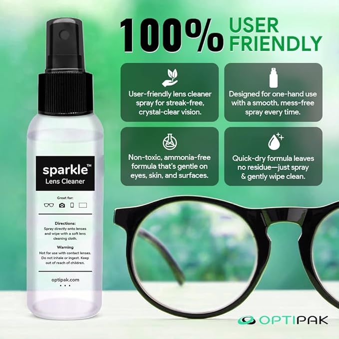 Sparkle Anti-Reflective Lens Cleaner Spray kit | (1) 1oz Glasses Cleaner Spray + (1) Microfiber Cloth for Eyeglasses, Sunglasses, Lenses, Screens and Camera Cleaning Kit (2 Piece Set)