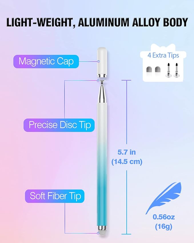 Stylus Pen for Touchscreen, 2 in 1 Stylists Pens Compatible with All Touch Screens Devices, Tablets, iPhone, iPad, Android, Computer, Laptop, Fine Disc Tip Drawing Styluses [8 Pack]