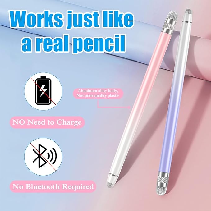 2PCS Stylus Pens for Touch Screens,Stylus Pen for iPhone/iPad/Tablet Android/Microsoft Surface,Compatible with All Touch Screens(White Pink/White Purple)