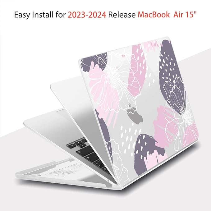 Teryeefi Compatible with M4 M3 M2 MacBook Air 15 Inch 2024 2023 Case Model A3241 A3114 A2941 with Liquid Retina Display, Protective Plastic Hard Shell Cover with Keyboard Cover - Abstract Flowers-A