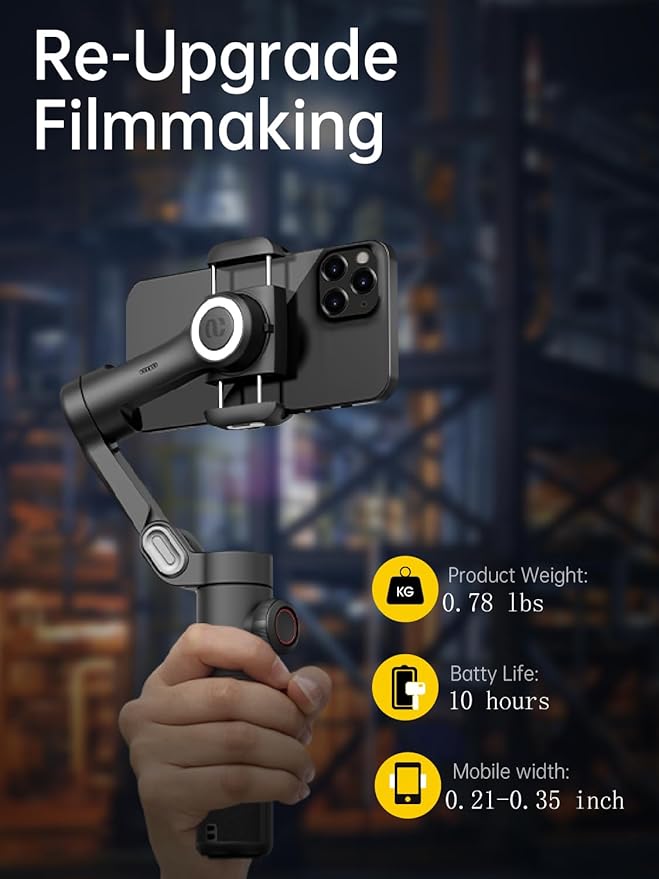 Phone Gimbal Stabilizer 3-Axis Smartphone Foldable Handheld Gimbal for iPhone with Focus Wheel TikTok YouTube Vlog Stabilizer for iPhone16 15 14 13 12 Pro Max Android-Smart XE