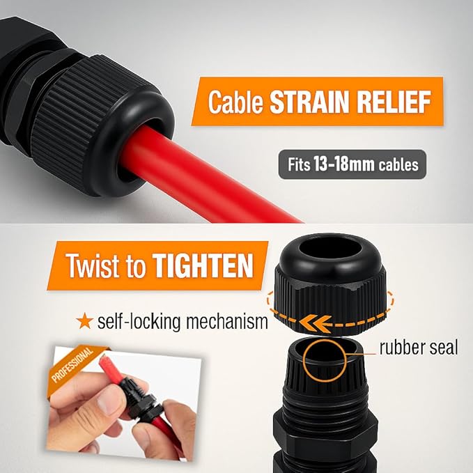 MGI SpeedWare 3/4" NPT Strain Relief Nylon Cord Grip Cable Glands, Black Plastic Grommet 100-Pack