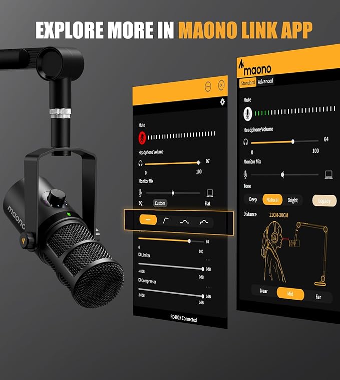 MAONO Dynamic Microphone, USB/XLR Podcast PC Microphone with Software, EQ,Tap-to-Mute, Headphone Jack, Gain Knob & Volume Control, Studio Mic for Broadcast, Recording, Streaming & Gaming (PD400X)