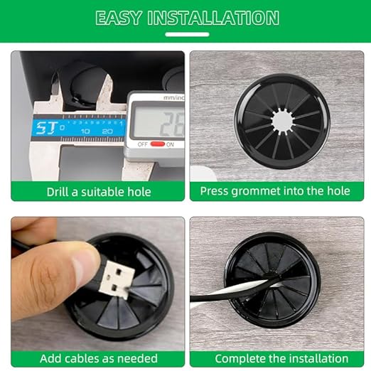 60PCS Cable Grommets, 7/16"(11mm) Desk Hole Cover Petal Shaped Buckle Type Nylon Snap Bushing Grommet, Wire Hole Cover Insert for Cables and Cords Management and Protection of Cabinet, Black
