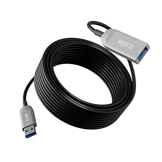 Elecan Active Optical USB 3.0 Extension Cable 50 FT Fiber Optic Type A Male to Female USB Extension Cord USB Extender 5Gbps Data Transfer for Webcam,Gamera, USB Hub, Keyboard, Hard Drive, Printer