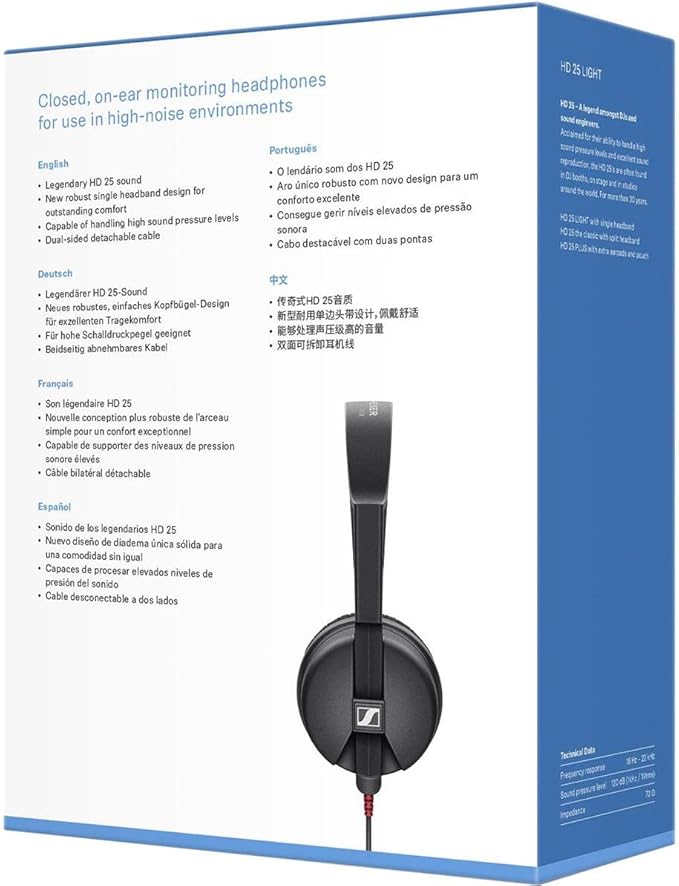 Sennheiser Professional HD 25 LIGHT On-Ear DJ Headphones,Black