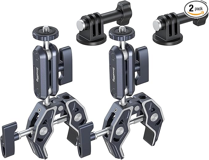 SMALLRIG Camera Mount Clamp 2-Pack, Ballhead Magic Arm with Adapter for GoPro, Camera Monitor Mount, Super Clamp for DSLR/Stabilizer - 5529