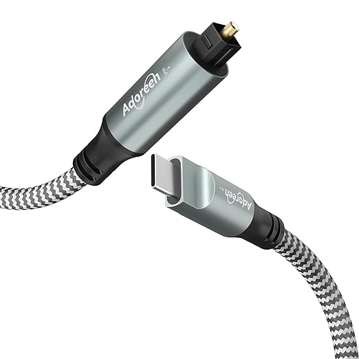 Adoreen Unidirectional USB C to Toslink Digital Optical Audio Cable 15 Ft, USB 2.0 Male to SPDIF Port Male Fiber Optic Adapter, Braided for TV/Soundbar, Sony PS5, Speaker-Not Toslink to USB