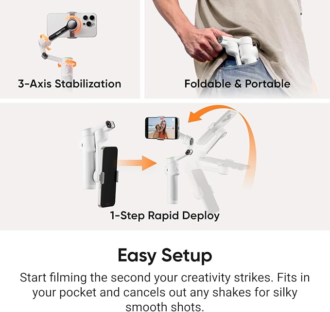 Insta360 Flow 2 Pro Creator Bundle White - Foldable AI Phone Gimbal, Apple DockKit, 360º Pan Tracking, Free Tilt Mode, Built-In Tripod/Selfie Stick, Portable Vlog/Travel Stabilizer, Spotlight, MagSafe