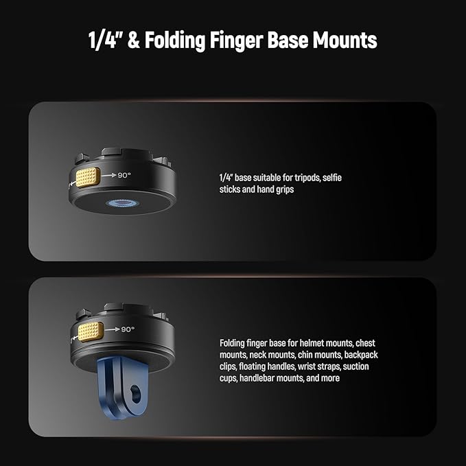 Neewer 6 in 1 Action Camera Mount Kit, Compatible with Hero 13 12 11 Max DJI Osmo Action Insta360, Metal Magnetic Quick Release Mount with 1/4" Thread & Folding Fingers for POV Shots, GP-23