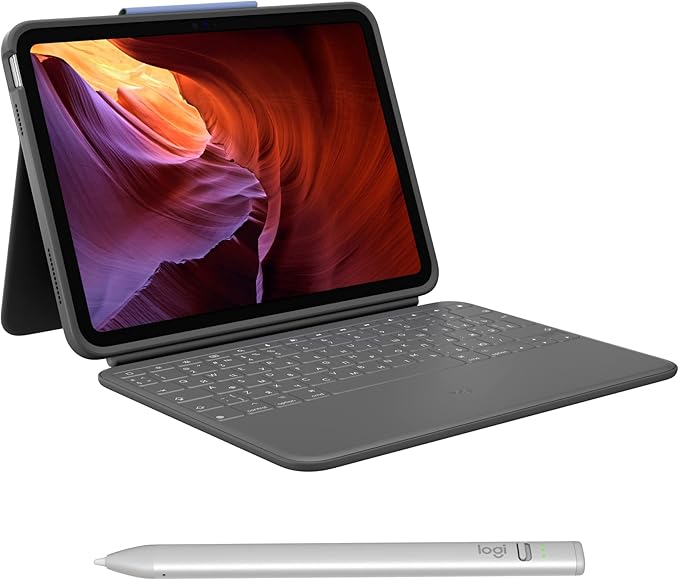 Logitech Rugged Folio Keyboard Case for iPad (10th gen & A16) with Military-Grade Protection and Logitech Crayon (USB-C) Digital Pencil for All iPads (2018 Releases and Later)