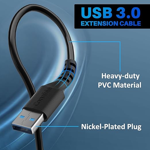 3 Pack USB 3.0 Extension Cable 6 Feet, USB A Male to Female Extender Cord, 5Gbps Data Transfer for Webcam, Printer, Keyboard, Mouse, Flash Drive, Hard Drive, Controller, Black Cable with 5 Cable Ties