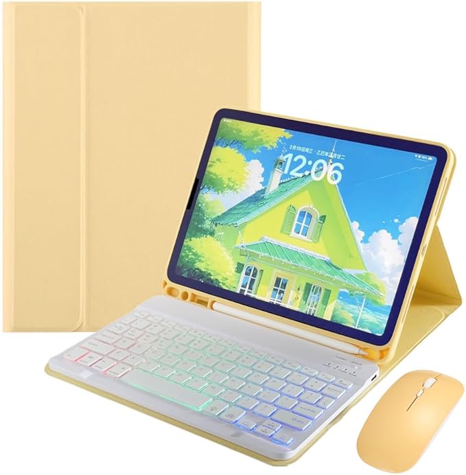 Rainbow Backlit Keyboard Case for iPad Pro 11 inch (4th/3rd/2nd/1st Gen) with Mouse and 7 Colors RGB Colorful Backlight Detachable Bluetooth Keyboard Cover,Yellow