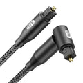EMK 90 Degree Right Angle Optical Audio Cable [4ft/1.2M] - 360° Rotatable Digital Toslink SPDIF Cable for Soundbar to TV, Home Theater - Black Fiber Optic Cable with Angled Connector