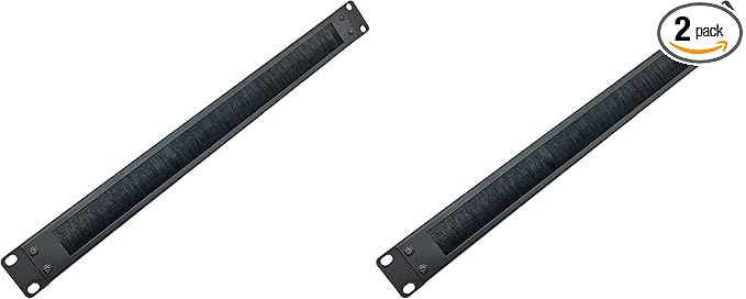 Jingchengmei 1U Disassembled Rack Mount Cable Management Panel with Brush for Cable Entry for 19-Inch Rack or Cabinet Black (BF01UAB2) (Pack of 2)