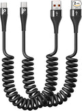 USB C Cable Fast Charging, 2Pack 3ft Coiled USB A to USB C Charge Cable for Car, USB-C Charging Cord Compatible with iPhone 16/15/Pro Max/Plus/Samsung Galaxy S20 S10 and More Type C Devices-Black