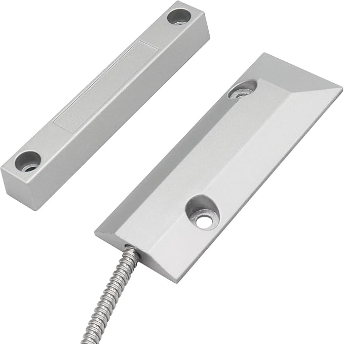 Magnetic Reed Switch Wired Surface Mount Normally Open NO Contact Sensor Alarm Magnetic Door Switch with 2 Wires, Zinc Alloy Sliver, OC-55