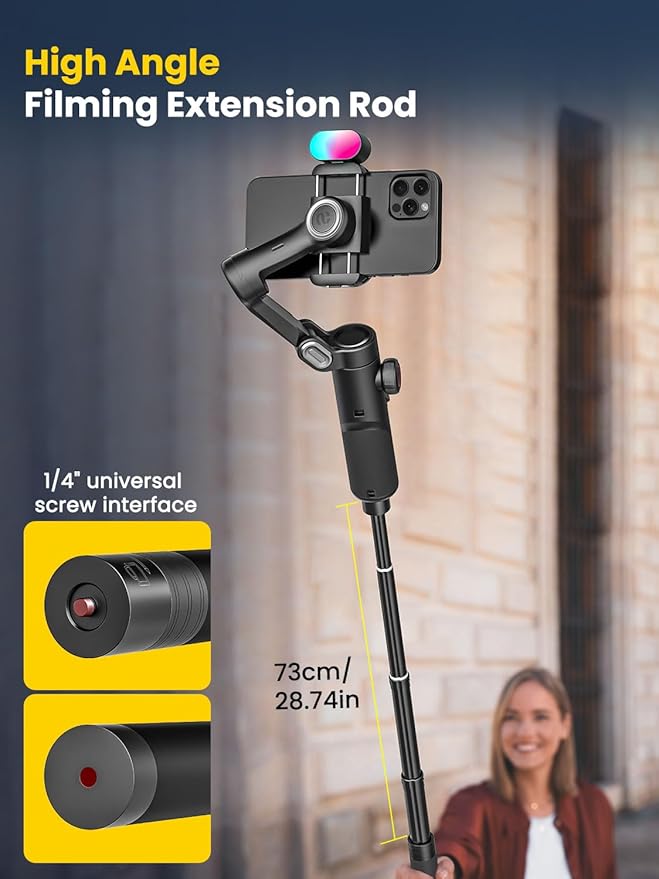 Smartphone Gimbal Stabilizer for iPhone 15 Pro Max Android Phone with Extension Rod 3-Axis Phone Gimbal Stabilizer with Follow Focus for Vlogging TikTok YouTube(Smart XE Combo1)
