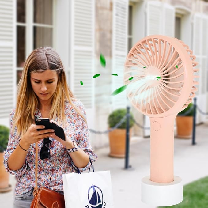 Miady 2-Pack Upgraded 5000mAh Portable Handheld Fan 3 Speed Mini USB Strong Wind 7-20 Hours Runtime Personal Electric for Travel Office Outdoor (Cream Blue+pink)