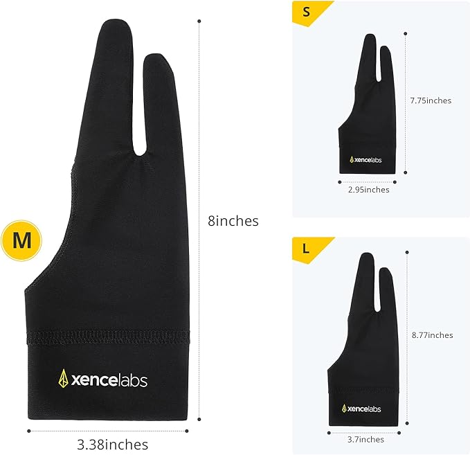 XENCELABS Drawing Glove, Breathable Artist Glove for Drawing Tablet, Two Fingers for Left Right Hand Black Size M