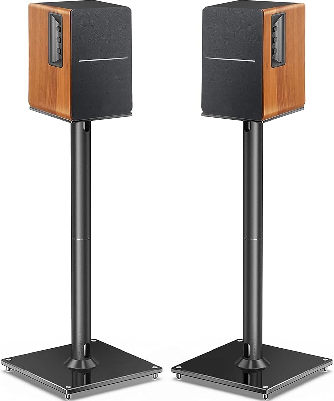 Perlegear Universal Speaker Stands for Surround Sound up to 22lbs - 28 Inch Bookshelf Speaker Stands for Bose, Polk, JBL, KEF, Klipsch & Others, Floor Speaker Stand with Cable Management 1Pair- PGSS6
