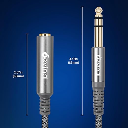 Devinal 1/4 inch Headphone Extension Cable, 6.35mm TRS Male to Female Stereo Cord, Quarter Inch Guitar Cable Extender, 10ft (3 Meters)