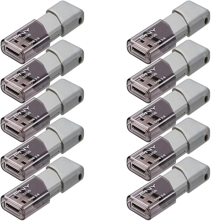 PNY 32GB Turbo Attaché 3 USB 3.0 Flash Drive, Silver (Pack of 10)