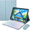 for iPad 9.7 inch 6th/5th Generation, Air 2, Air, iPad Pro 9.7 Keyboard Case with Mouse and Rainbow Backlit Detachable Bluetooth Keyboard Cover,Misty Blue