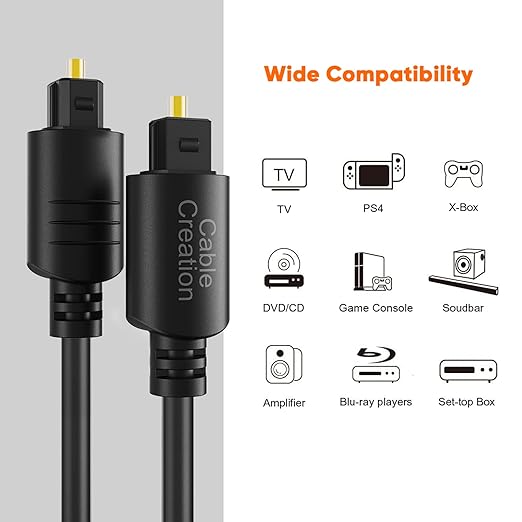 CableCreation Digital Optical Audio Cable 6 Feet, Fiber Optical Toslink Cable for Home Theater, Sound Bar, TV, PS4, Xbox, VD/CD Player, Blu-ray Players,Game Console & More, 1.8M