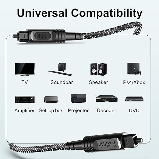 EMK Digital Optical Audio Cable [4 Feet/1.2M] - Slim Nylon Braided Toslink Fiber Optic Cable for Sound Bar, TV, Home Theater, PS4, Xbox, Blu-Ray Player & More - High-Speed SPDIF (Black1)