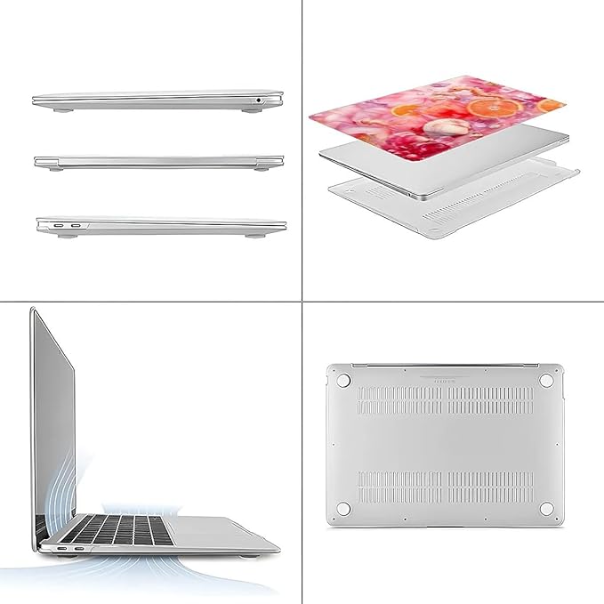 Compatible with MacBook Air 13.3 13.6 Inch Case 2022 2021 2020 2019 Plastic Hard Shell Case Cover,13.3 Air (A1932/A2179/A2337), Pink Floral with Sea Shells