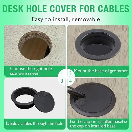 5 Pcs Desk Grommet 2-1/16" / 53 mm, Desk Cord Hole Cover, Cable Grommet ABS Plastic, Desk Hole Grommet for Home & Office Pc, Detachable Adjustable Cable Cord Organizer-Light Grey
