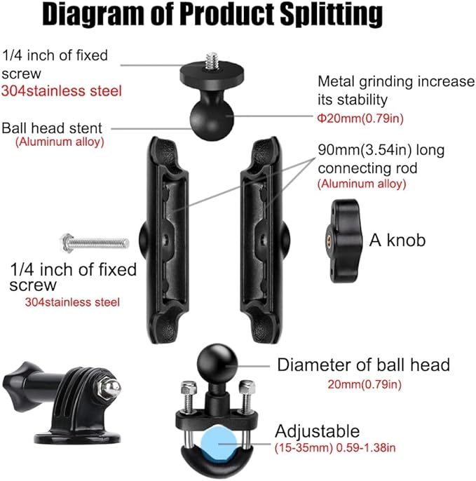 360° Rotating Sports Camera Bracket,Motorcycle Mount for Go Pro Hero10/9/8/max/7/6/5/4 Action Camera Moto Bike Handlebar Mount,U-Shaped Handlebar Bracket (U- Handlebars)