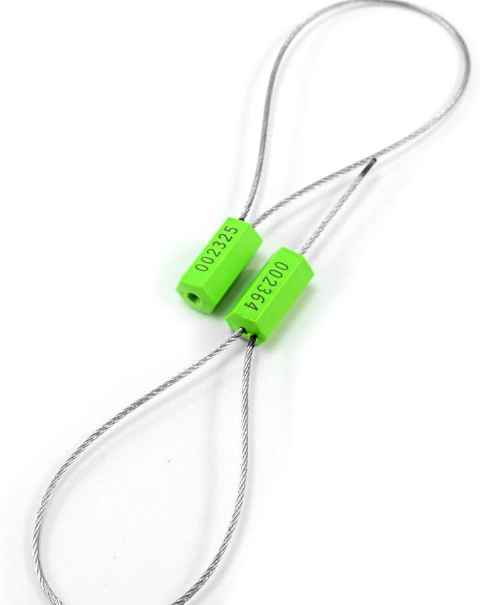 Pull-Tite Steel Security Cable Wire Seals - Numbered Anti-Tamper for Freight Containers, Truck Trailers - Metal Tags-Ties (Green, Pack of 50pcs)
