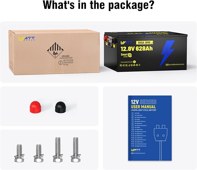 12V 628Ah LiFePO4 Lithium Battery, Built-in Bluetooth 5.0 & 300A BMS, Full Metal 8038Wh Energy, 15000+ Deep Cycles Batterys, Perfect for Home Energy, RV, Marine, Solar, Trolling Motor