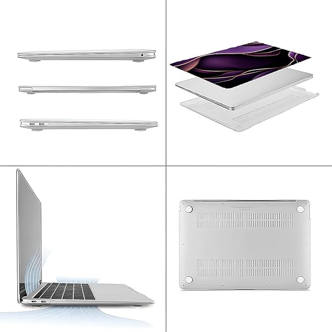 Compatible with MacBook Air 13.3 13.6 Inch Case 2022 2021 2020 2019 Plastic Hard Shell Case Cover,13.3 Air (A1932/A2179/A2337), Purple and Gold Color Line