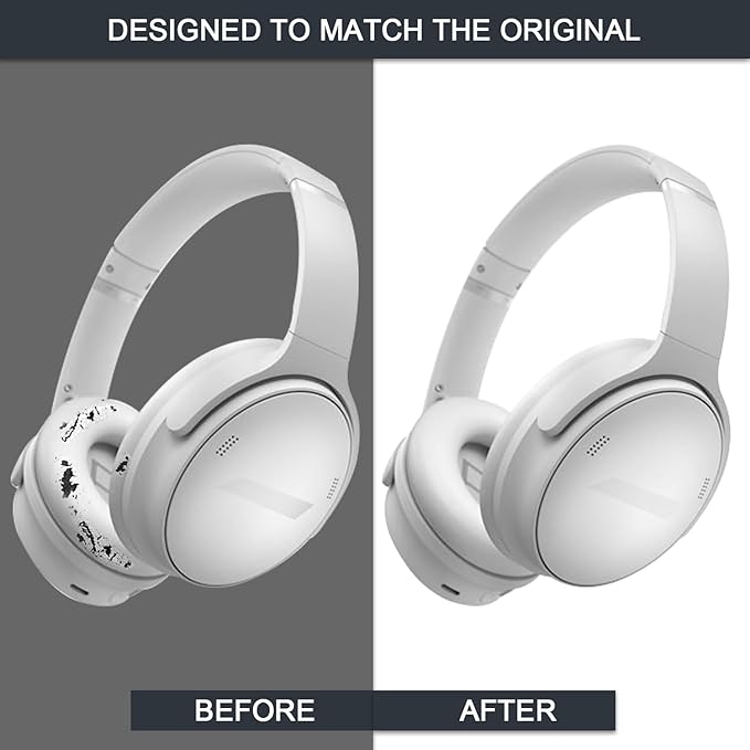 Ear Pads for Bose Quiet Comfort 35 Soft Protein Leather Replacement Earpads Ear Cushions Ear Pad for Bose QC 45/35 / 25/15 QC2 / Ae2 / Ae2i / Ae2W / Sound Link/Sound True (QC45-White$White)