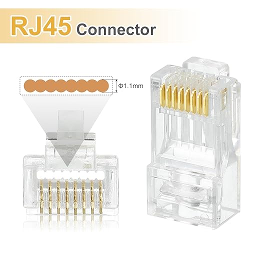 MECCANIXITY 30pcs Cat6 RJ45 Pass Through Connectors, RJ45 Connector 8P8C Gold Plated Plugs with 30pcs White Strain Relief Boots for Solid or Stranded UTP Ethernet Cable, 1.1mm